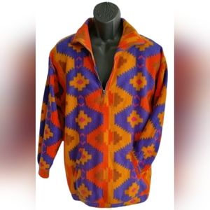 Vtg Aztec Southwestern Bold Color 1/2 Zip Fleece Pullover Sweatshirt Unisex M